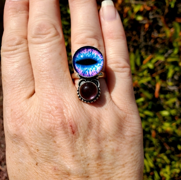 New Unique Fancy Glass Amethyst Protection Evil Eye Magic 925 Silver Ring. - Picture 14 of 16